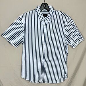 Club Monaco Navy and White Striped Button Down Shirt